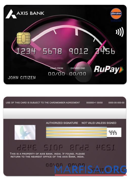 Printable India Axis Bank IOCL RuPay credit card real example